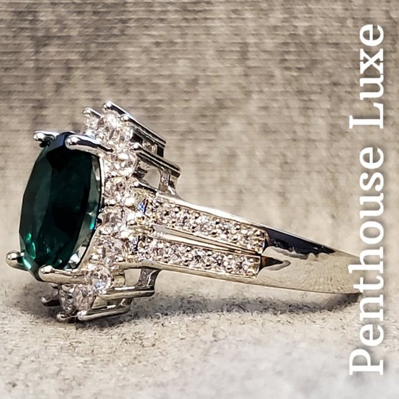 FINAL RESTOCK!! Oval Cut Emerald White Sapphire Halo Ring - Picture 2 of 5